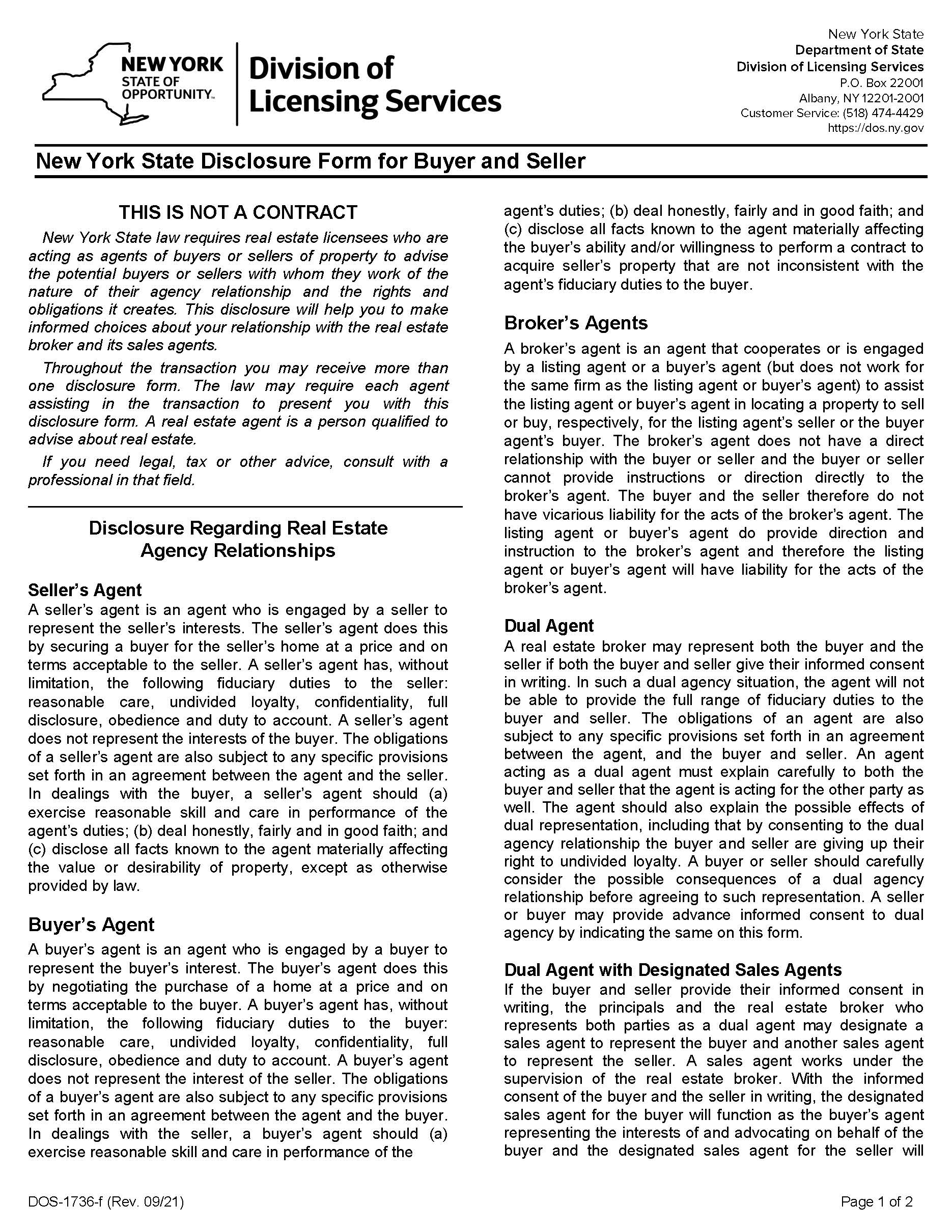NY Buyer and Seller Disclosure - Page 1