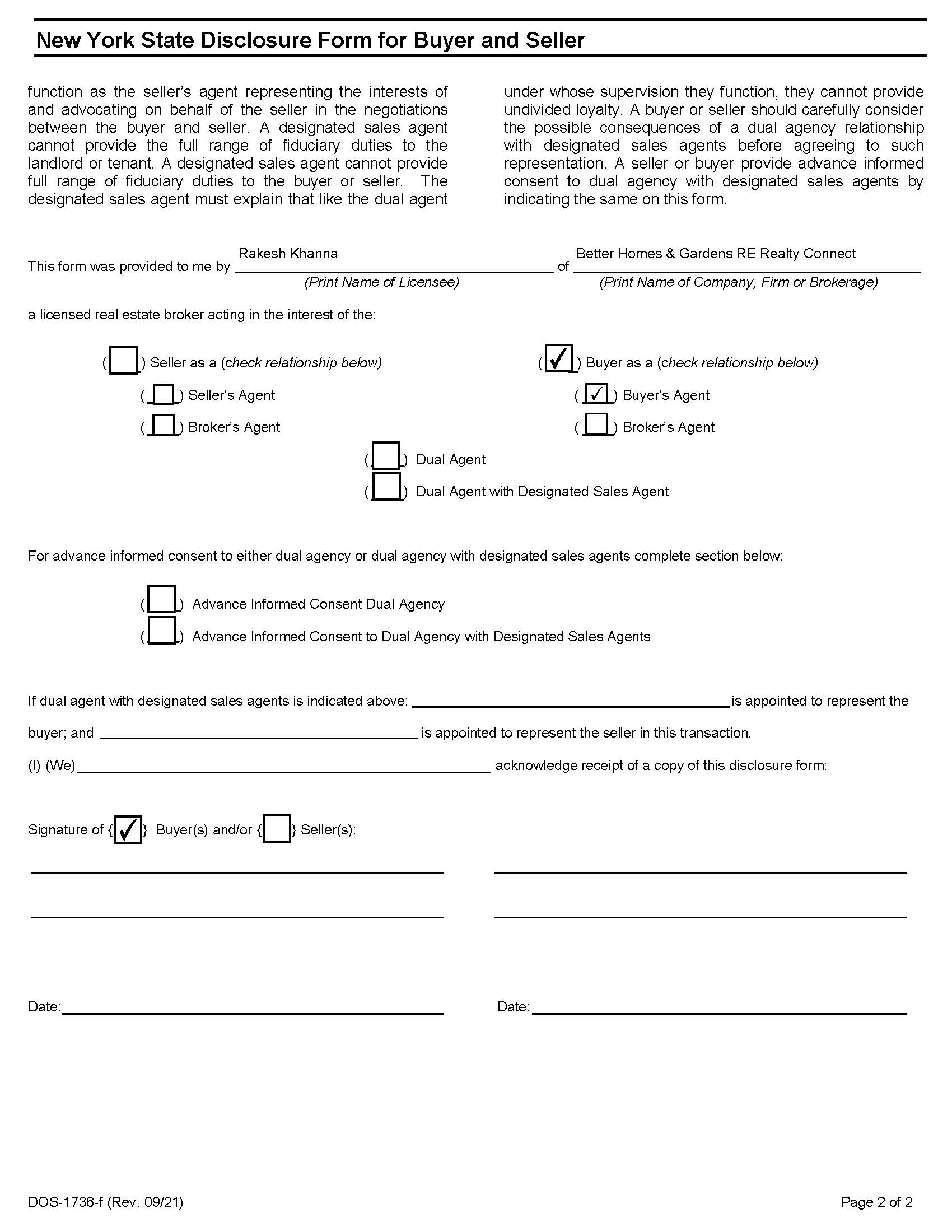 NY Buyer and Seller Disclosure - Page 2