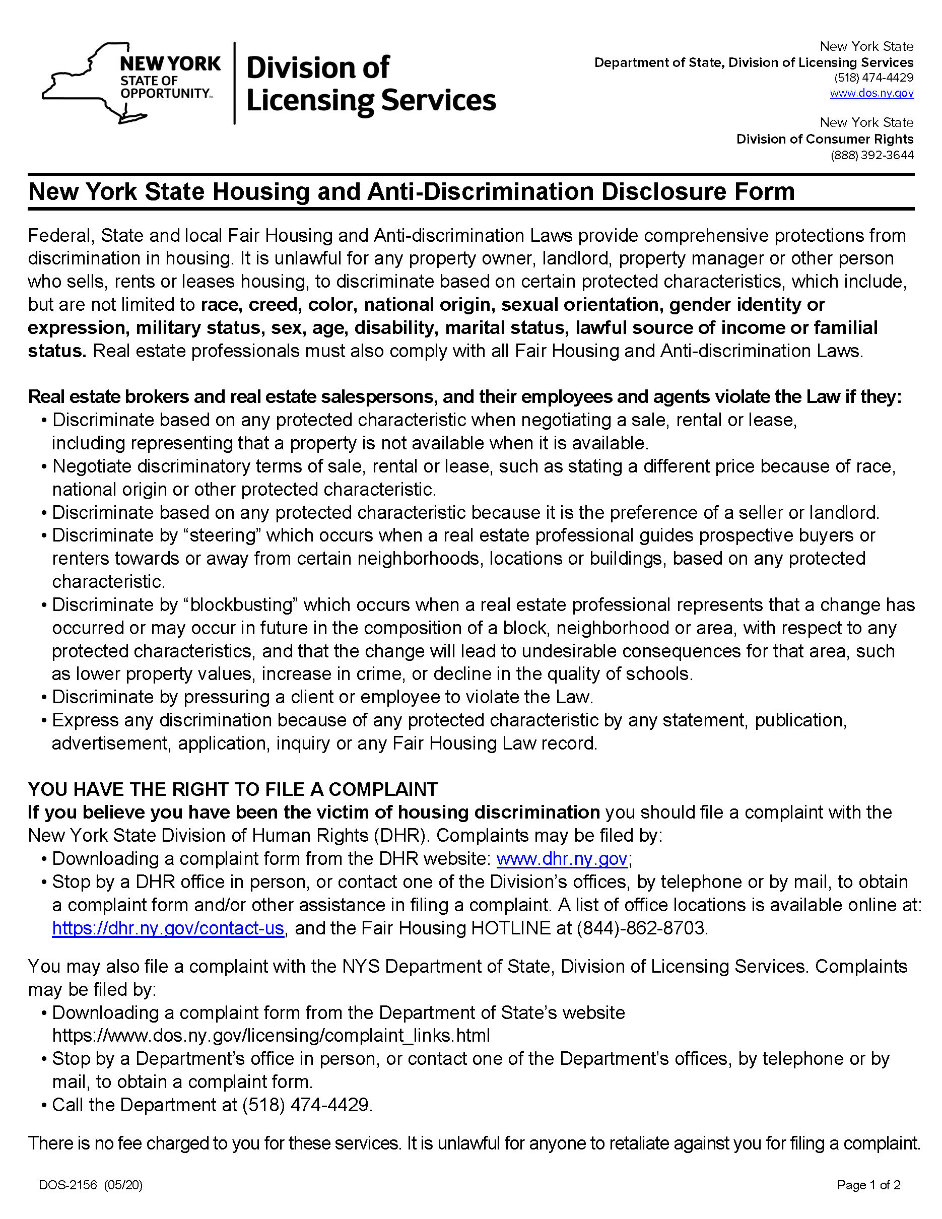 NY Agency Disclosure - Page 1